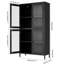 Black Metal Cabinet With 4 Glass Doors And Superior Quality For Office Classic Bookcase Tempered -