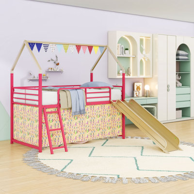 Lit mezzanine simple avec glissade et accessoires ludiques