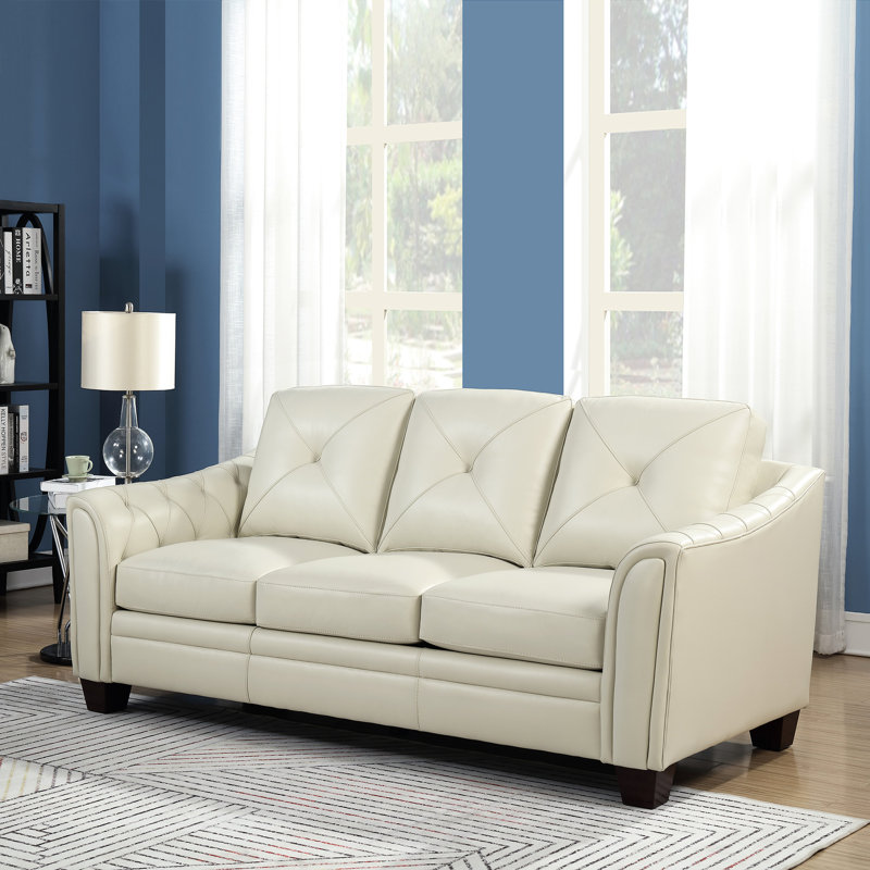 Cuir moderne 3, avec rembourrage en mousse et structure à 3 sièges, pieds en bois massif de couleur pour une assise confortable