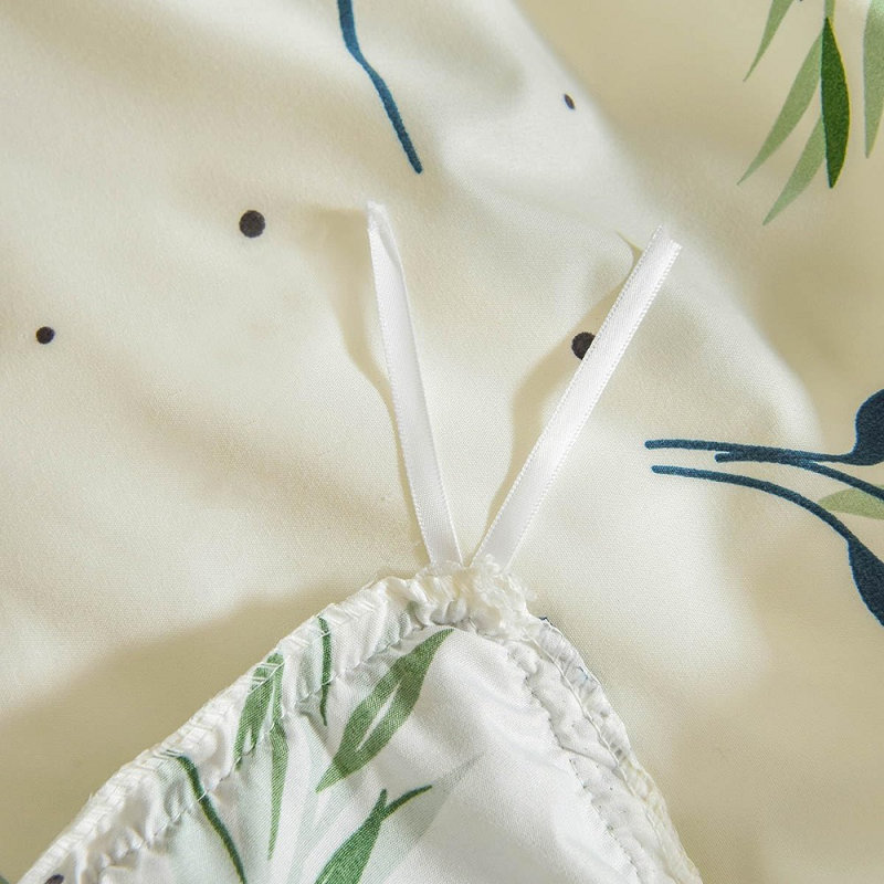  Ensemble de housse de couette Green Floral Botanical Green Pom Pom Fringe, Grand lit