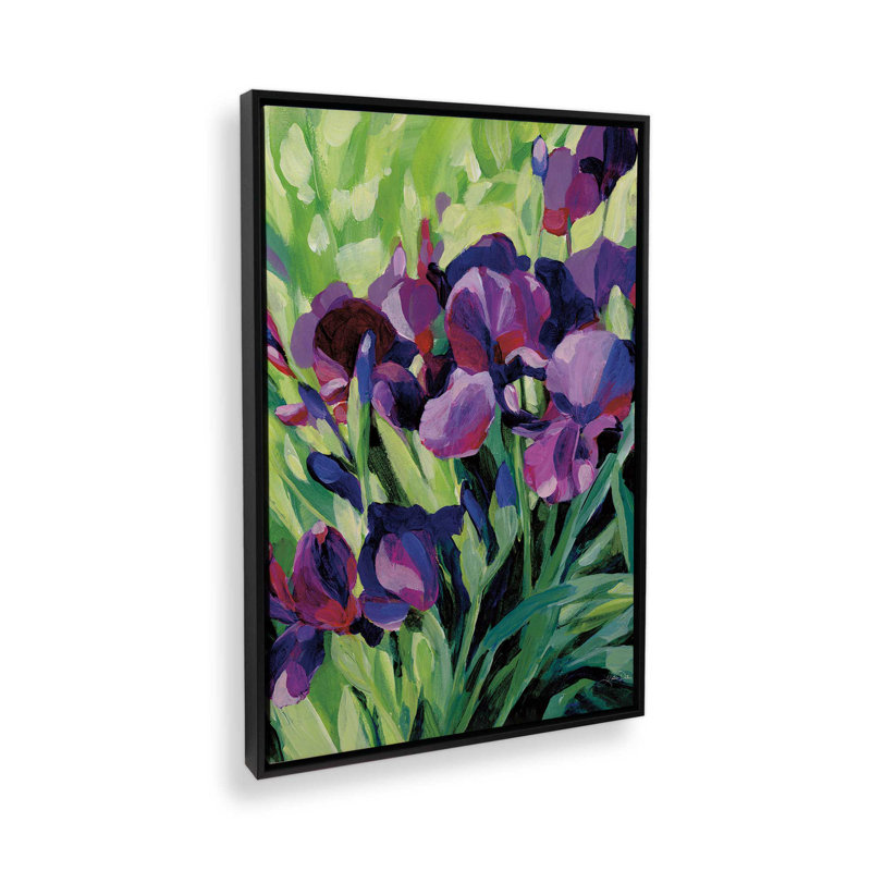 Bold Iris Blooms Rolled Canvas, Satin Black Floater Framed, 18.75" H x 12.75" W x 1.75" D