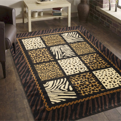 5 pi 3 po Tapis multicolore X 7 avec motif zébré, léopard, tigre, fabriqué à la machine, adapté aux endroits très passants