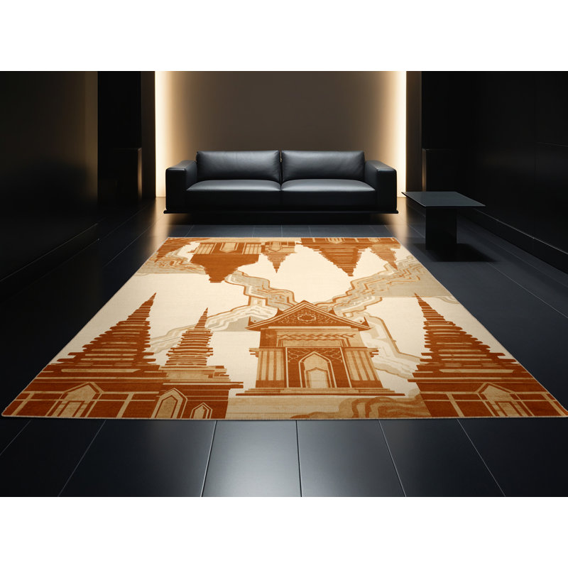 Machine Washable Paublo Chiang Mai Temples Global Inspired Oriental Rug in Beige – Beige Binding, 5x8