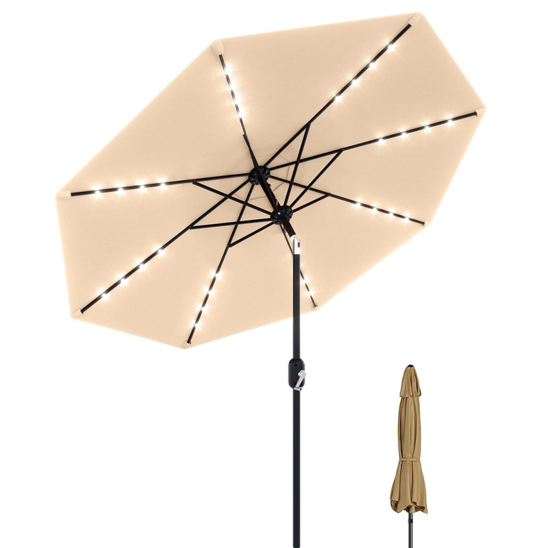 Parasol de terrasse 9 pi, 8 baleines robustes, avec 32 lumières DEL, Tanné