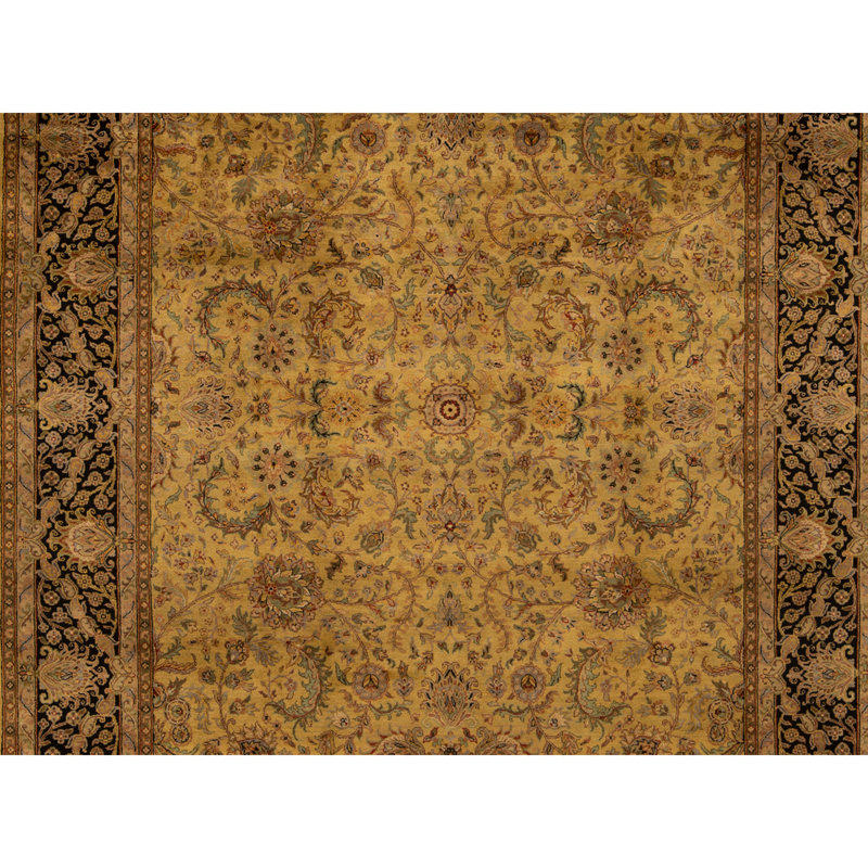 Hand Knotted Wool Oriental Area Rug in Gold And Black