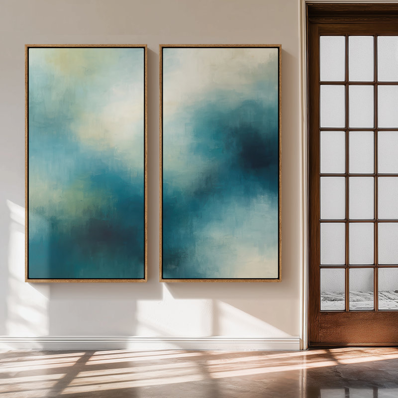 Ensemble de 2 reproductions d'art encadrées sur toile 60 "x 20" x 2 pièces Aqua Blue Misty, Naturel, H 60 po x l 30 po
