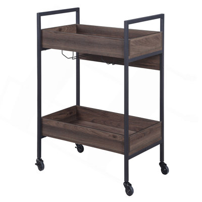 Walnut And Black Serving Cart With 2 Shelves by George Oliver