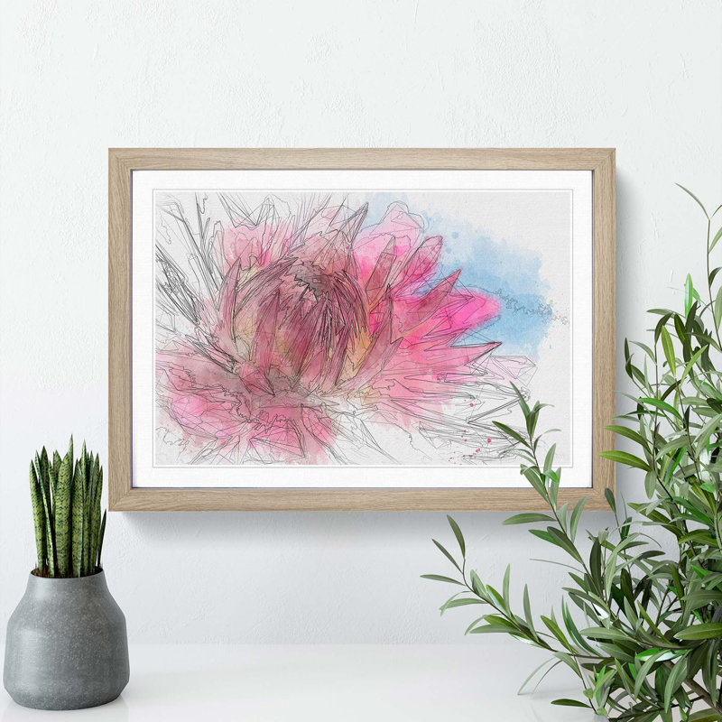 Pink Flower in Abstract - Framed Print, 60cm H x 91cm W x 2cm D, Oak