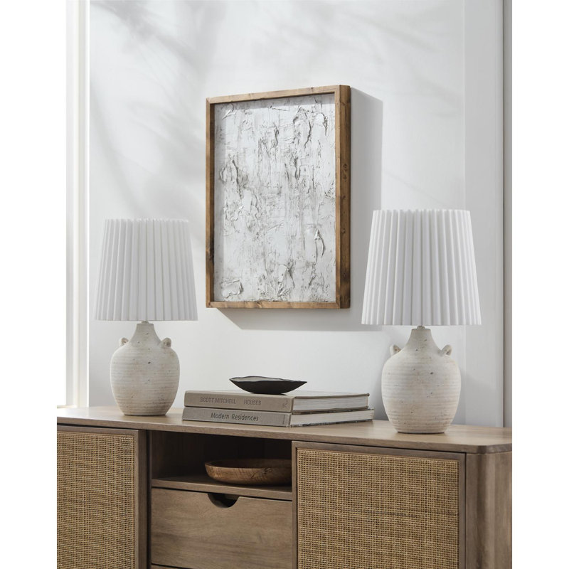 Lampe de table Camilly, Base crème / abat-jour blanc