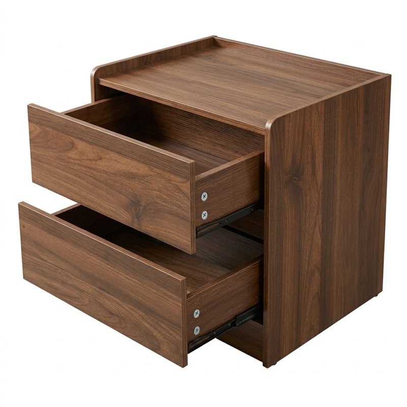Table de chevet en noyer avec deux tiroirs 19,68 po de profondeur Matthes, Brun