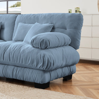 Canapé modulaire 3 places à assise profonde et canapé modulaire, canapé en chenille, meubles rembourrés doux et confortables pour salon, appartement, studio, bureau, bleu chenille