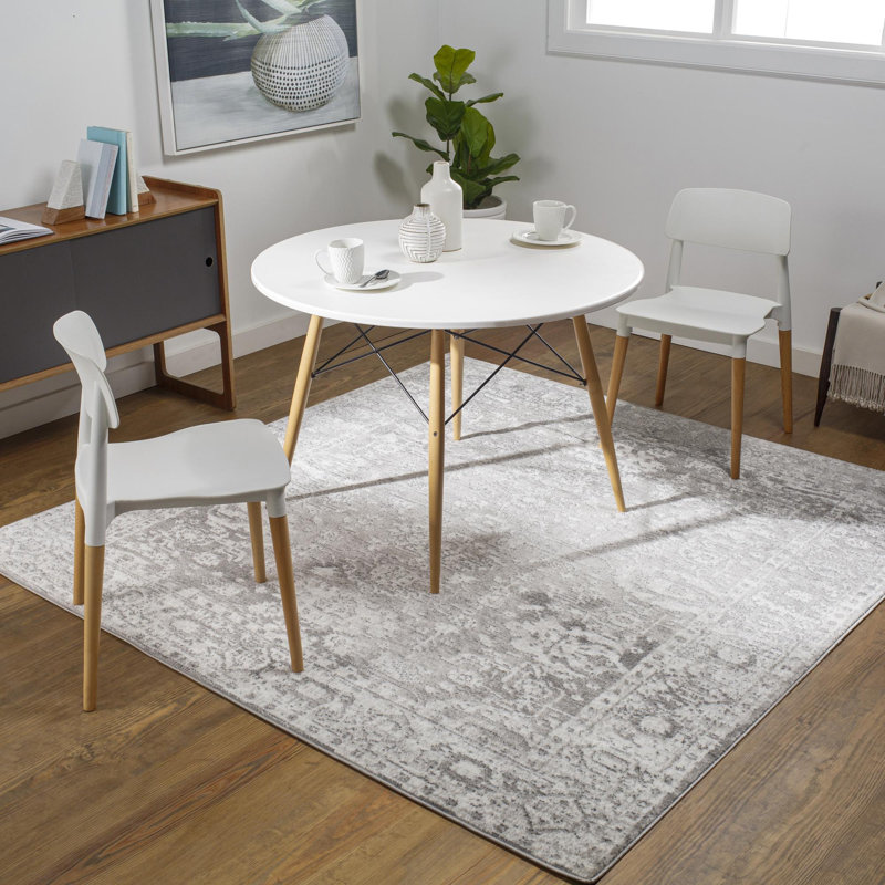 Tapis de style oriental gris clair / gris anthracite / blanc Fitz, Carré 6 pi 7 po