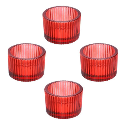 4 bougeoirs en verre rouge 4 pièces