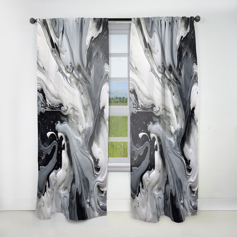 Caihe Black Grey Harmony In Chaos - Modern Curtain - Velvet Room Darkening - 1 panel, 52" W x 108" L