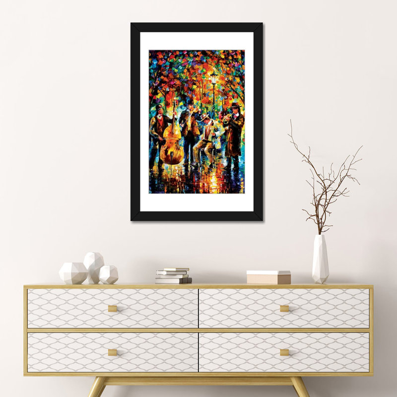 Reproduction d'art sur toile tendue « Glowing Music », Papier dans un cadre flottant, H 24 po x l 16 po, Noir