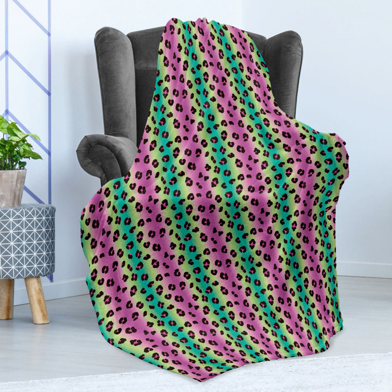 Hand Woven Throw Blanket, 60" W x 80" L, Purple/Green/Black Animal Print