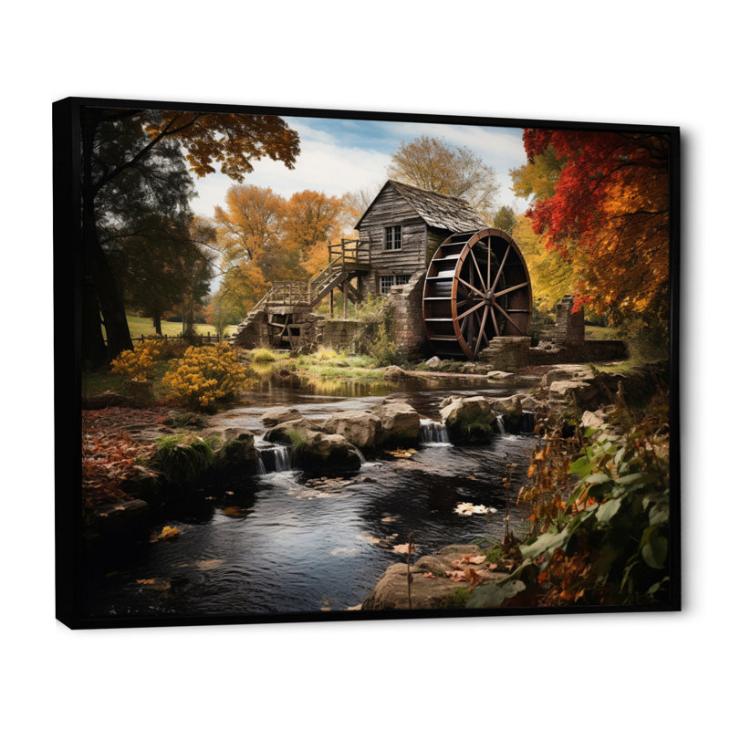 Moulins, moulin automnal encadré sur toile, Cadre flottant noir, H 24 po x l 32 po x P 1 po