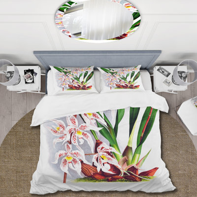 Fleur d'orchidée blanche rétro II - ensemble de housse de couette traditionnel - microfibre de polyester