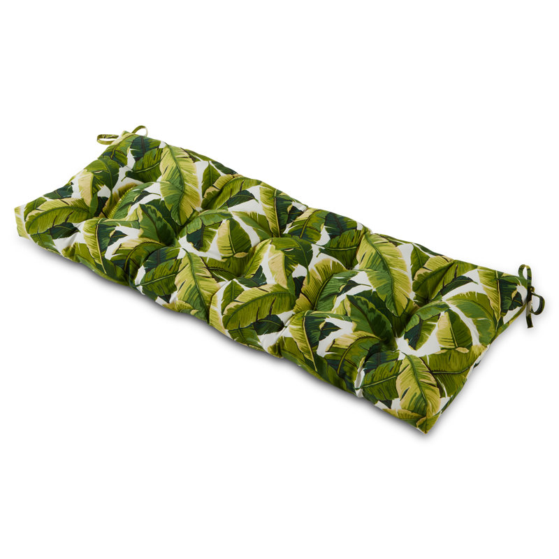 Shipton Outdoor Bench Seat Cushion, Palm Leaves White, 5", 51" W x 18" D