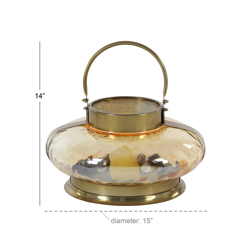 Lanterne en verre d'acier inoxydable, H 14 po x l 15 po x P 15 po, Bronze