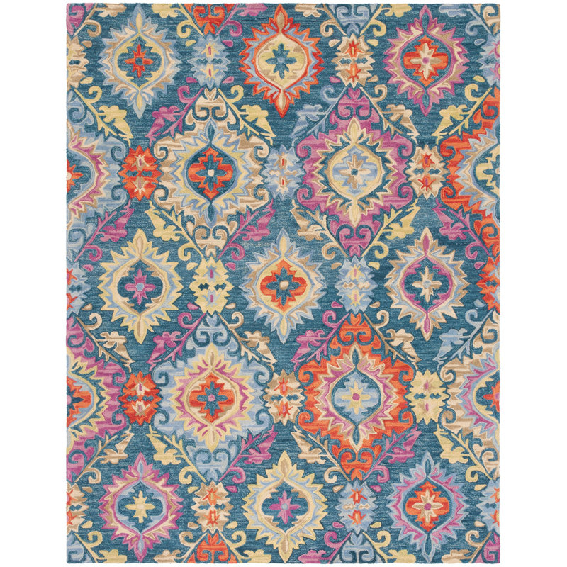 Tapis floral en laine crocheté à la main Tomo, Rectangle 8 pi x 10 pi