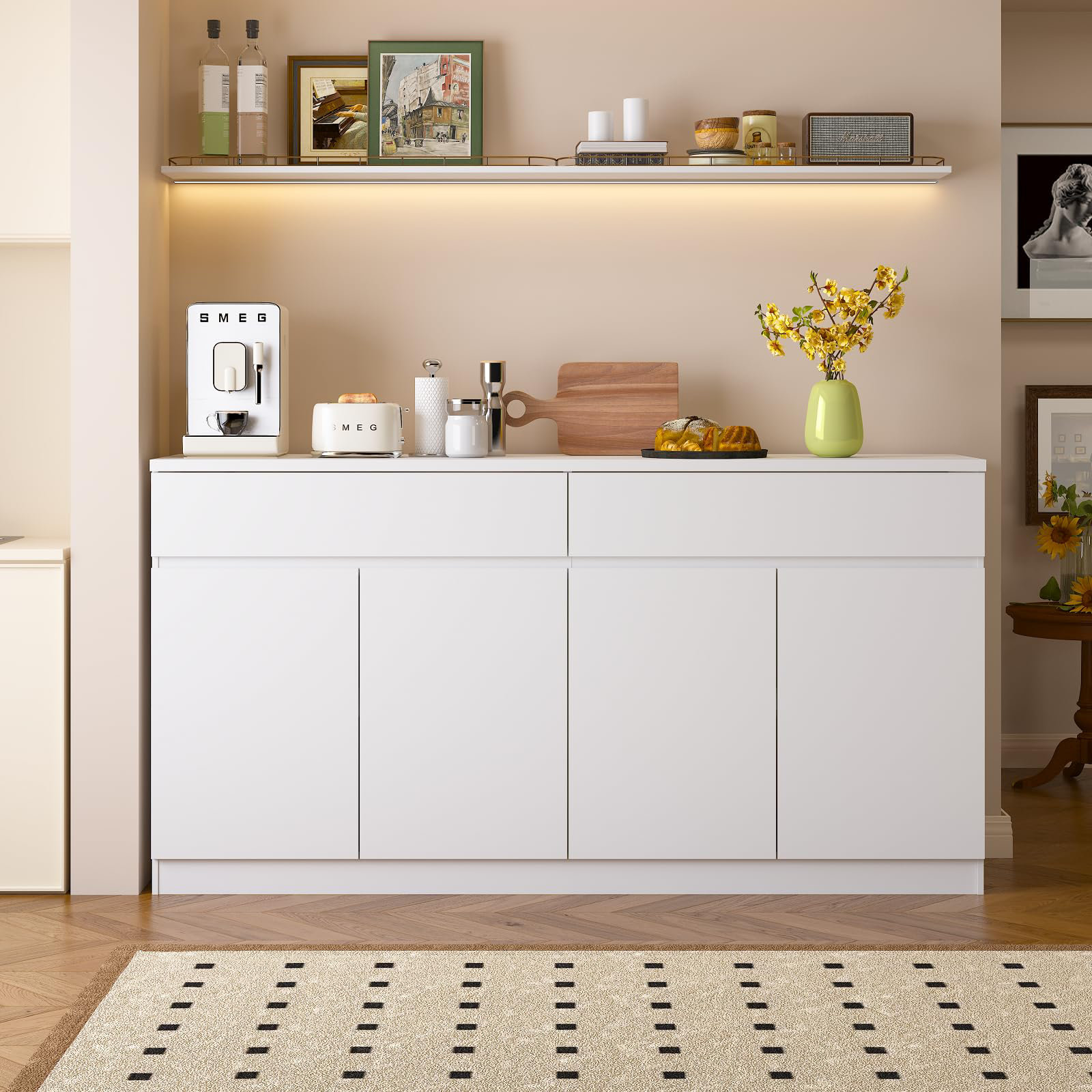 Ebern Designs 63'' Sideboard Buffet Cabinet With 4 Doors And 2 Drawers ...