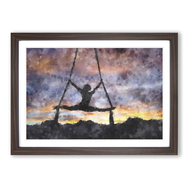 Aerialist Gymnastics at Sunset - Picture Frame Painting Print, Walnut Framed, 45cm H x 63cm W x 2cm D