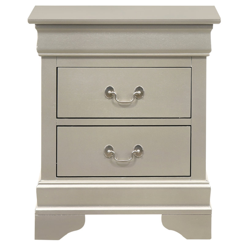 Table de chevet traditionnelle argentée champagne - 20,75 po P x 16,32 po x H 23,42 po, 31,37 lb, sans assemblage, deux tiroirs pour un espace de rangement fonctionnel