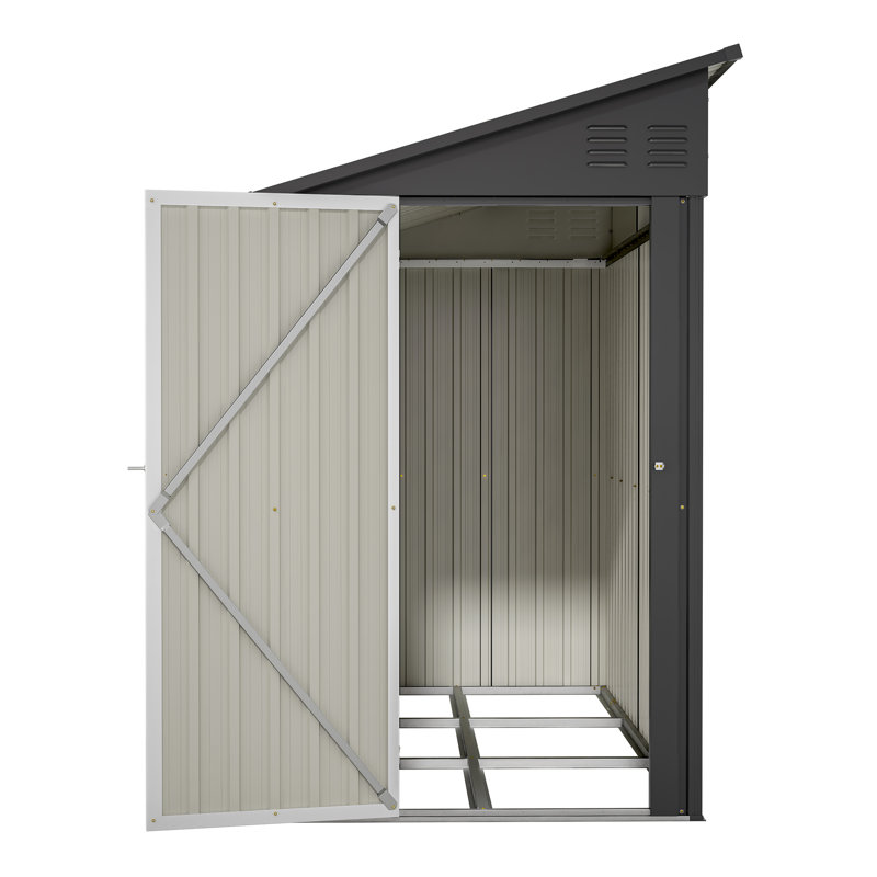 4 ft. W x 8 ft. D Metal Lean-to Storage Shed Foundation Kit Included, Black
