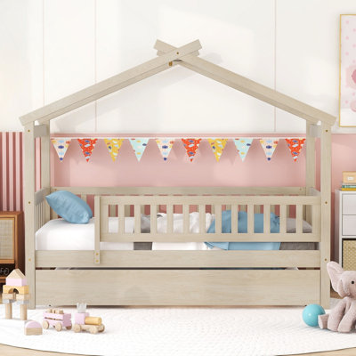 Lit simple en bois avec lit gigogne