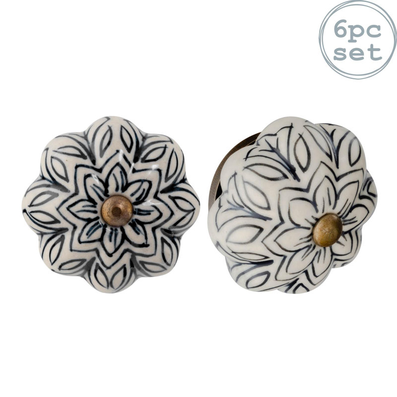 Nicola Spring - Floral Ceramic Cabinet Knobs, Black