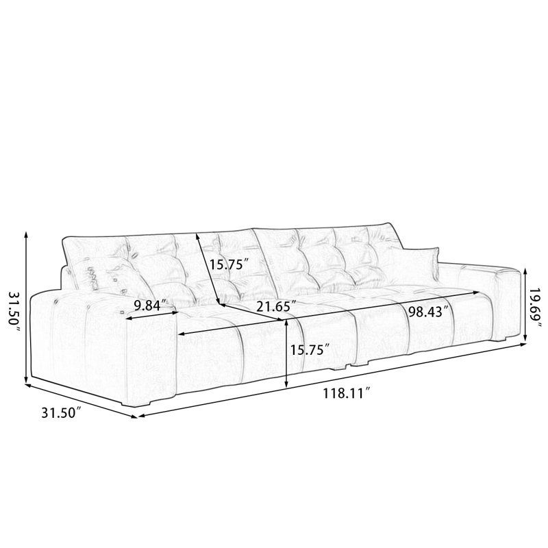 Coussin beige modulaire en similicuir, H 31,5 po x l 118,11 po x P 31,5 po, Beige