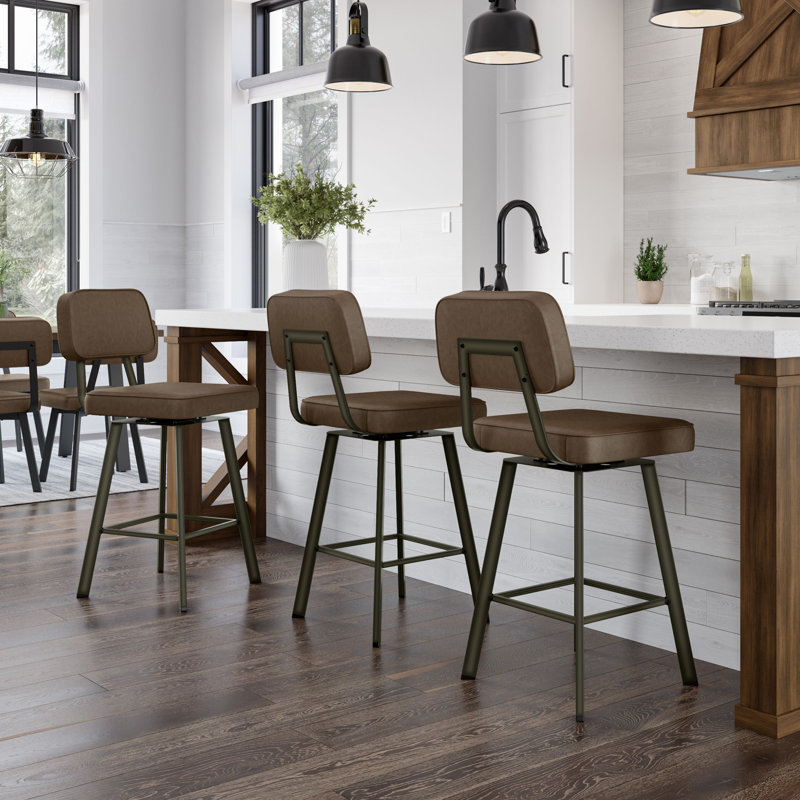 Cloran Swivel Counter & Bar Stool, Gun Metal Finish, Medium Brown, Counter Stool (26" Seat Height)