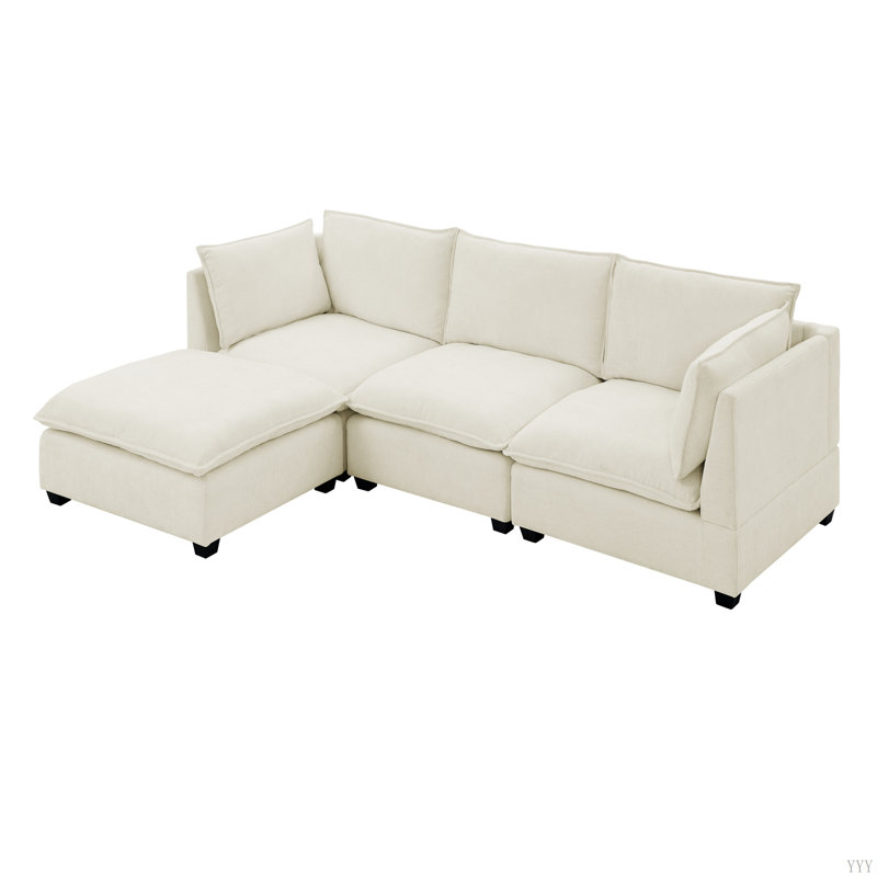 Canapé-lit modulaire convertible avec repose-pieds, canapé 3 places en L avec accoudoirs rembourrés, canapé Cloud pour salon, appartement et bureau