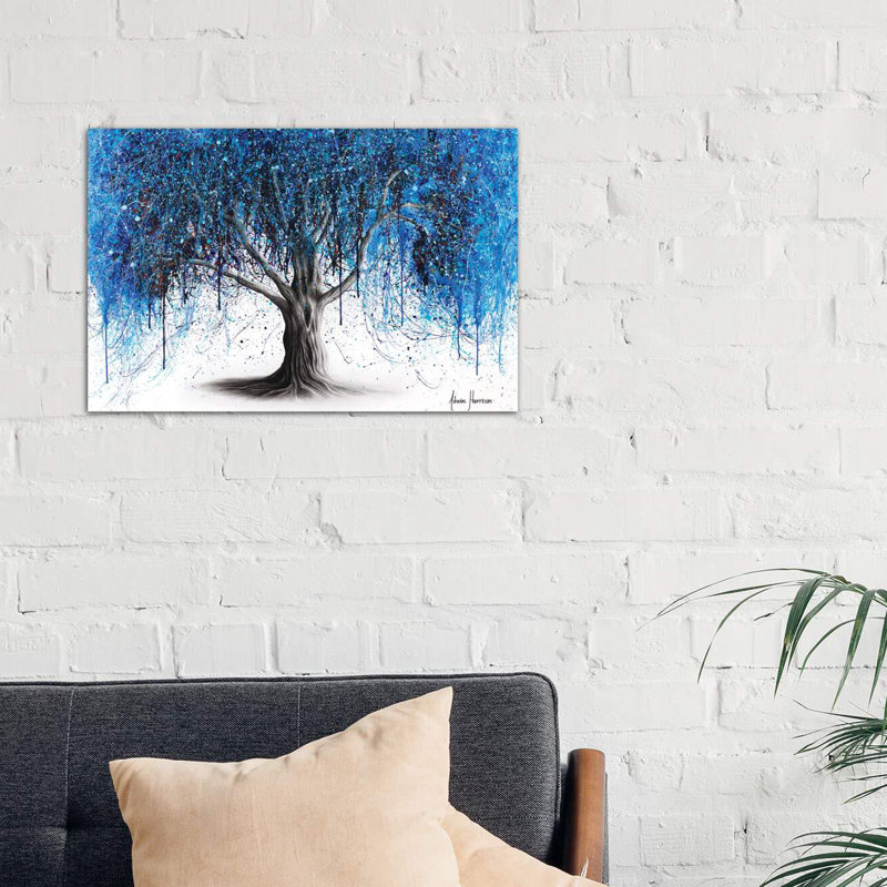 «Blue Midnight Tree» par Ashvin Harrison - impression d'art graphique, Toile tendue, H 40 po x l 60 po x P 1,5 po