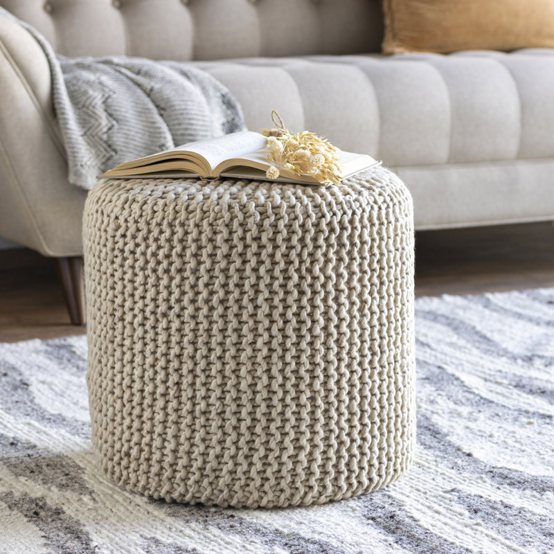 Pouf rond 18 po Lee, Crème