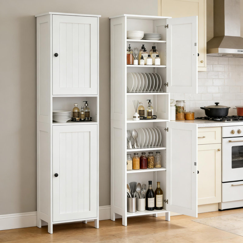 Tall White Bathroom Storage Cabinet With 2 Doors & Adjustable Shelves, 67" H x 15.7" W x 11.8" D