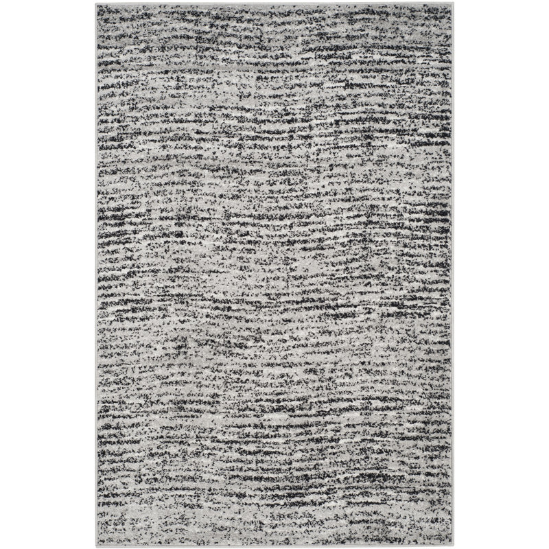 Riebe Abstract Black/Silver Area Rug, Rectangle 5'1" x 7'6"