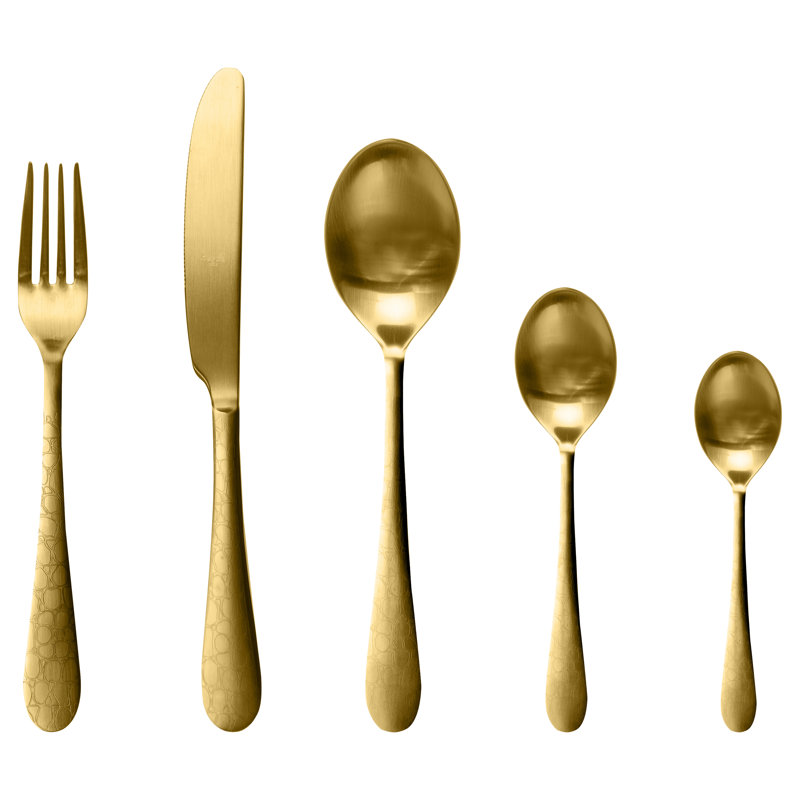 Coccodrillo Flatware Set with Moka Spoons - 30 Pieces - Ice Gold, Ice Gold