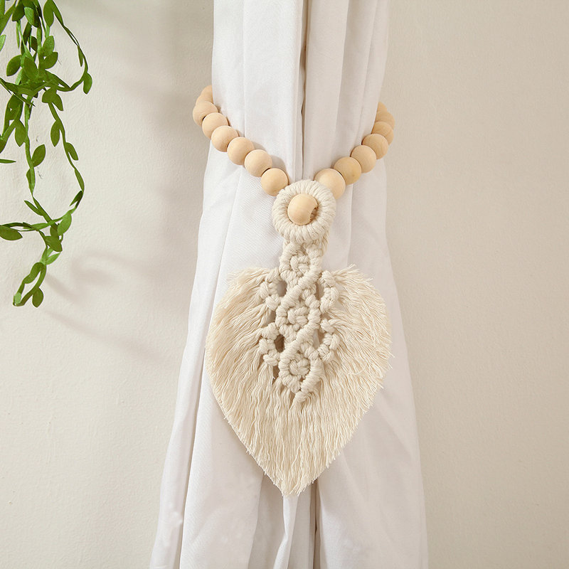 Embrasse de rideau en coton et perles, Beige