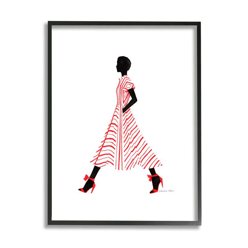 «Trendy Girl In Red» par Simone Elum, H 14 po x l 11 po x P 1,5 po, Giclée encadrée noir minuit