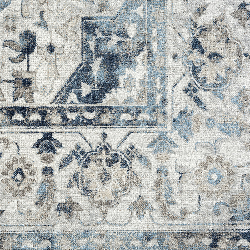 Tapis oriental bleu marine / brun clair / ivoire Cropsey, Rectangle 8 pi 10 po x 12 pi 2 po
