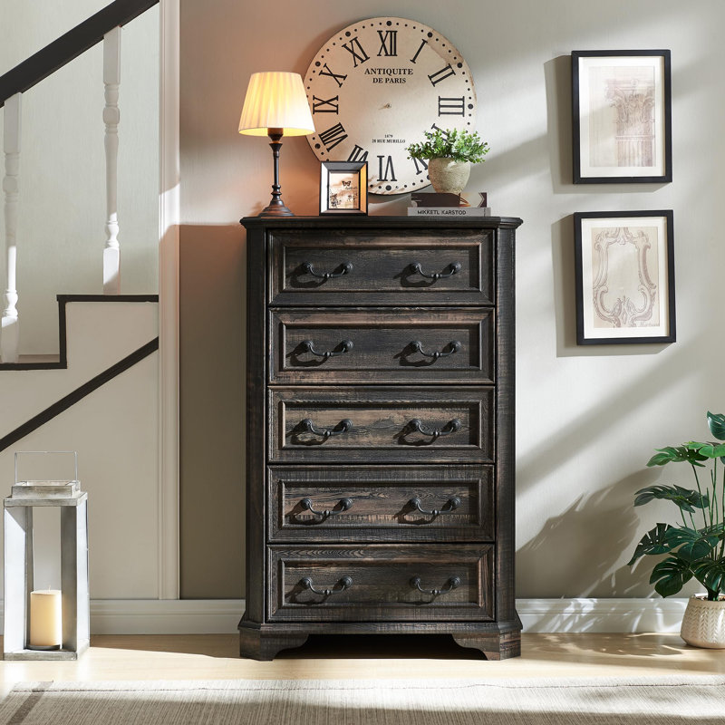 Commode 5 tiroirs Harbison, Chêne rustique foncé