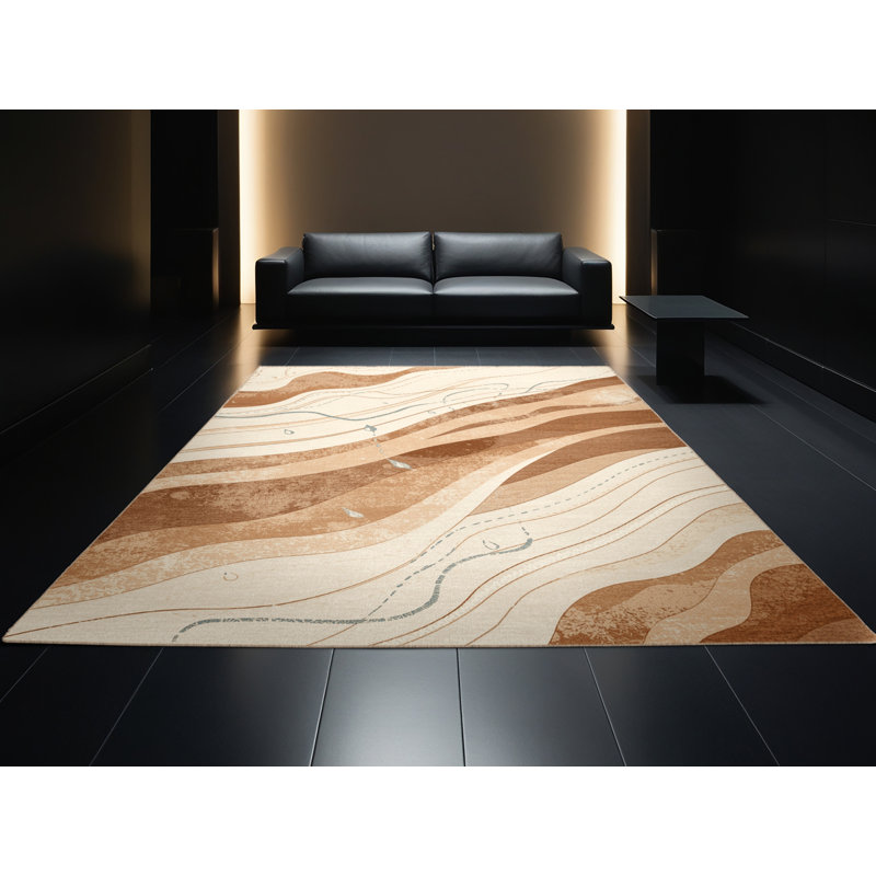 Tapis beige lavable à la machine à motif de cycles d'eau Parlin - Reliure beige, 8 x 10