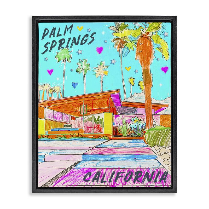 «Palm Springs Villa Doodle» par Jess Stempel, Cadre flottant noir de jais, H 21 po x l 17 po