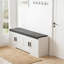 Banc de rangement à 2 niveaux avec coussin de siège rembourré, banc à chaussures d'entrée avec 4 portes et tablette réglable, pour l'organisation du salon, du couloir et de la chambre à coucher