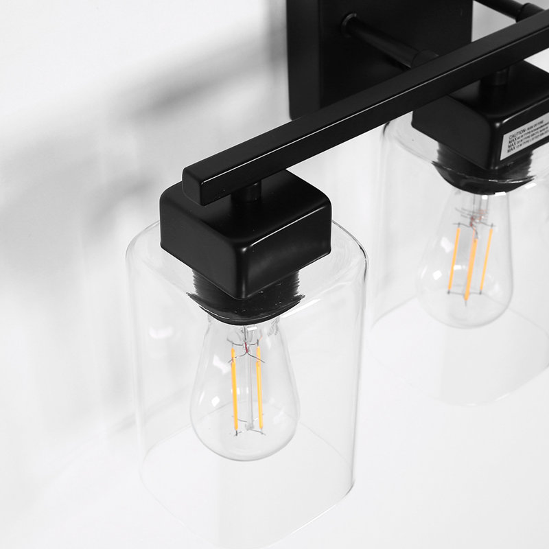 Luminaire de salle de bain moderne à 3 lumières avec abat-jour carré en verre transparent Lilwen