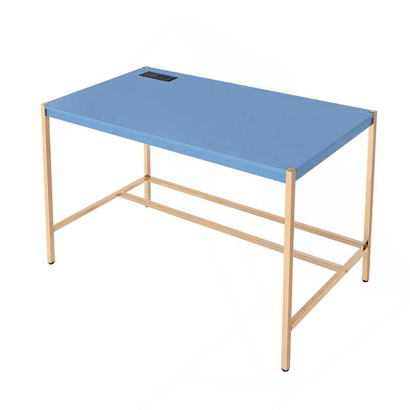 Bureau d'écriture rectangulaire avec port USB, bleu marine et or, Marine