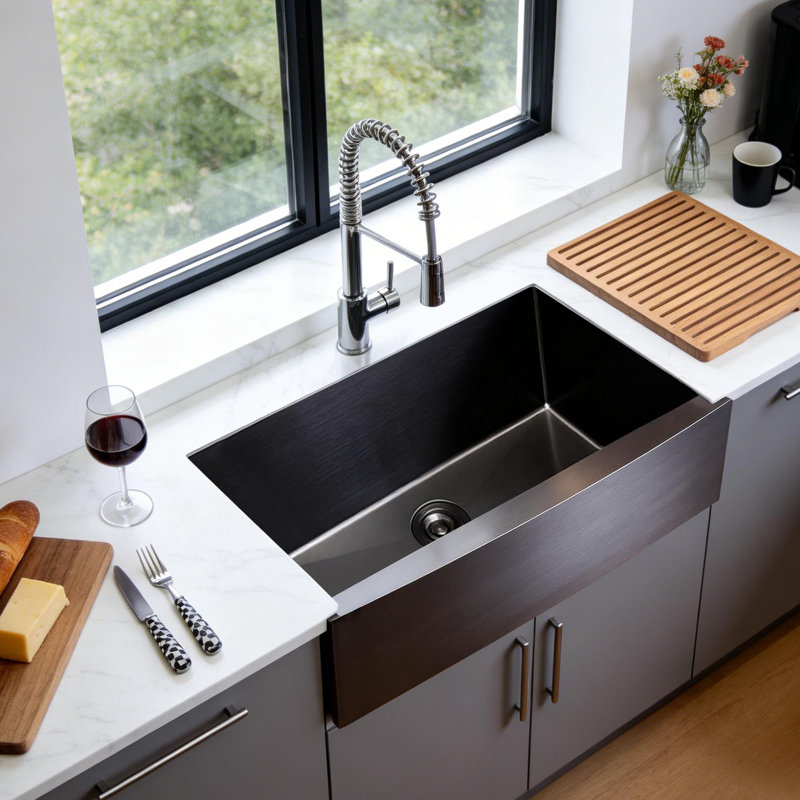 33X21 Inch  Farmhouse Kitchen Sink Apron Front Single Bowl, Matte Black