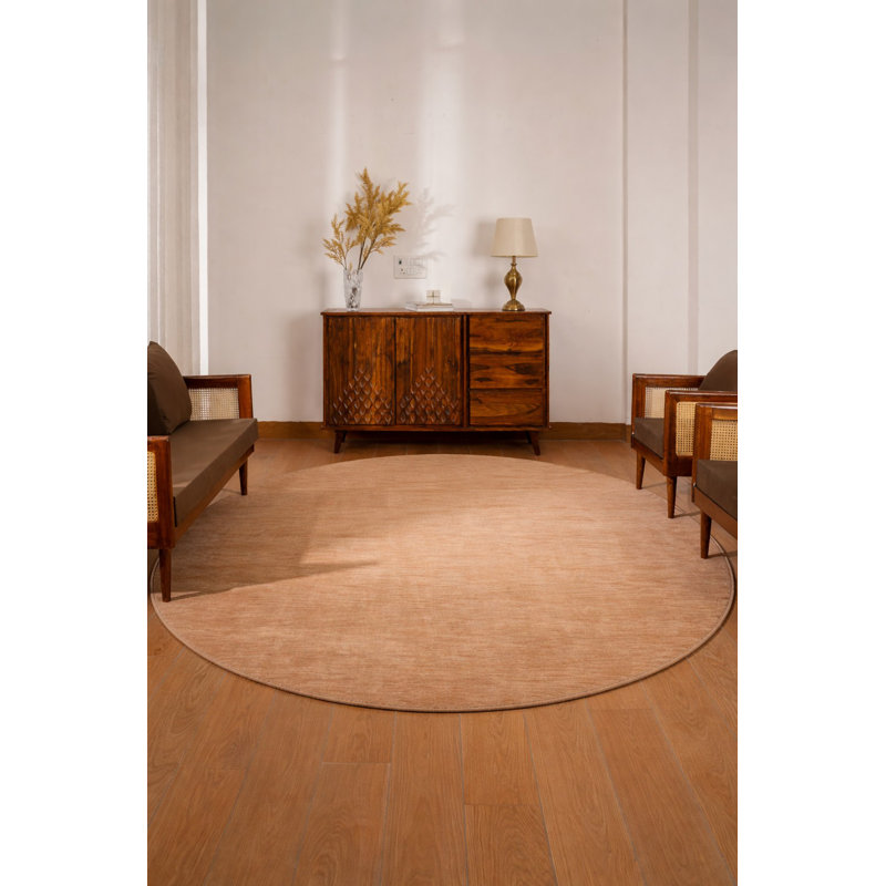 Hand Knotted Loom Wool Eco-Friendly Area Rugs - Round, Camel Color, Plain Solid Design, High Pile Thick Handmade Anti Skid Area Rugs for Living Room, Bed Room
